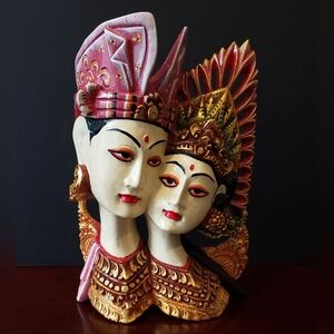 Beautiful Hand-Carved & Painted Balinese Dancer Wall Or Table Top Sculpture